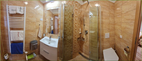 Platán panzió: franciaágyas szoba fürdőszobája